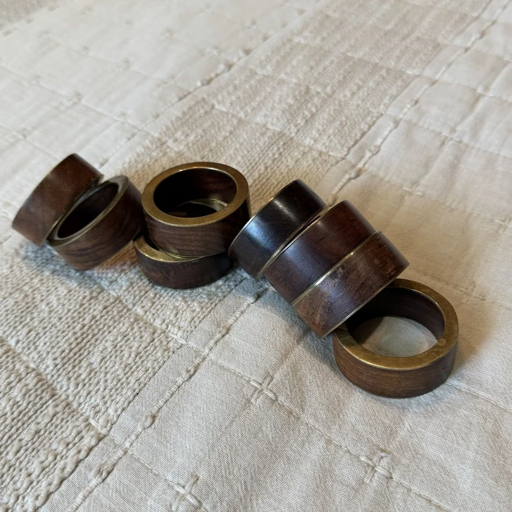Napkin rings wood and brass inlay set of 8 Minimalist Modern design On A Vintage